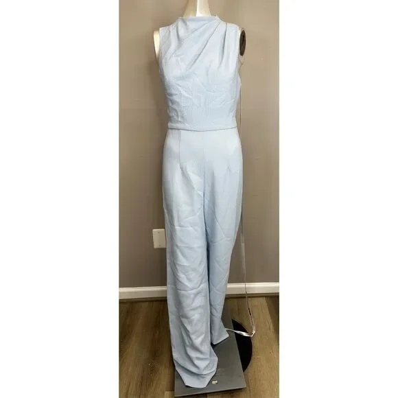 NWT Black Halo Crepe Pleated Shoulder Sleeveless Corrine Jumpsuit Maliblue Sz 0